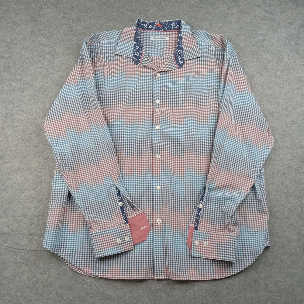 Tommy Bahama Shirt Mens XL Multicolor Check Pima Cotton Button Long Sleeve